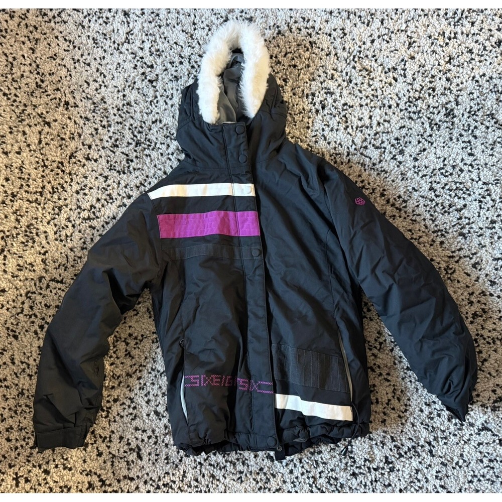 686 Jacket Girls Manual Zoe Insulated Black And Purple Hooded Size Large
